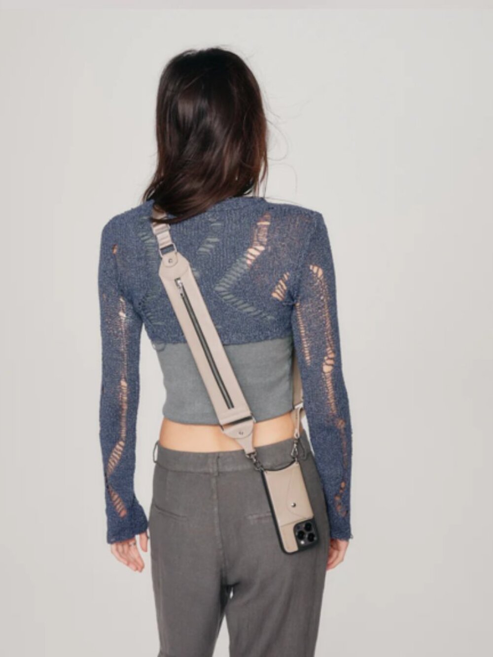 Bandolier Billie iPhone Case with Utility Strap - Greige/Silver